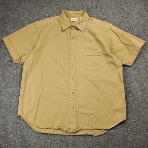 Gap Blue Jeans Shirt Mens Large Short Sleeve Snap Up Beige Tan Twill Vintage